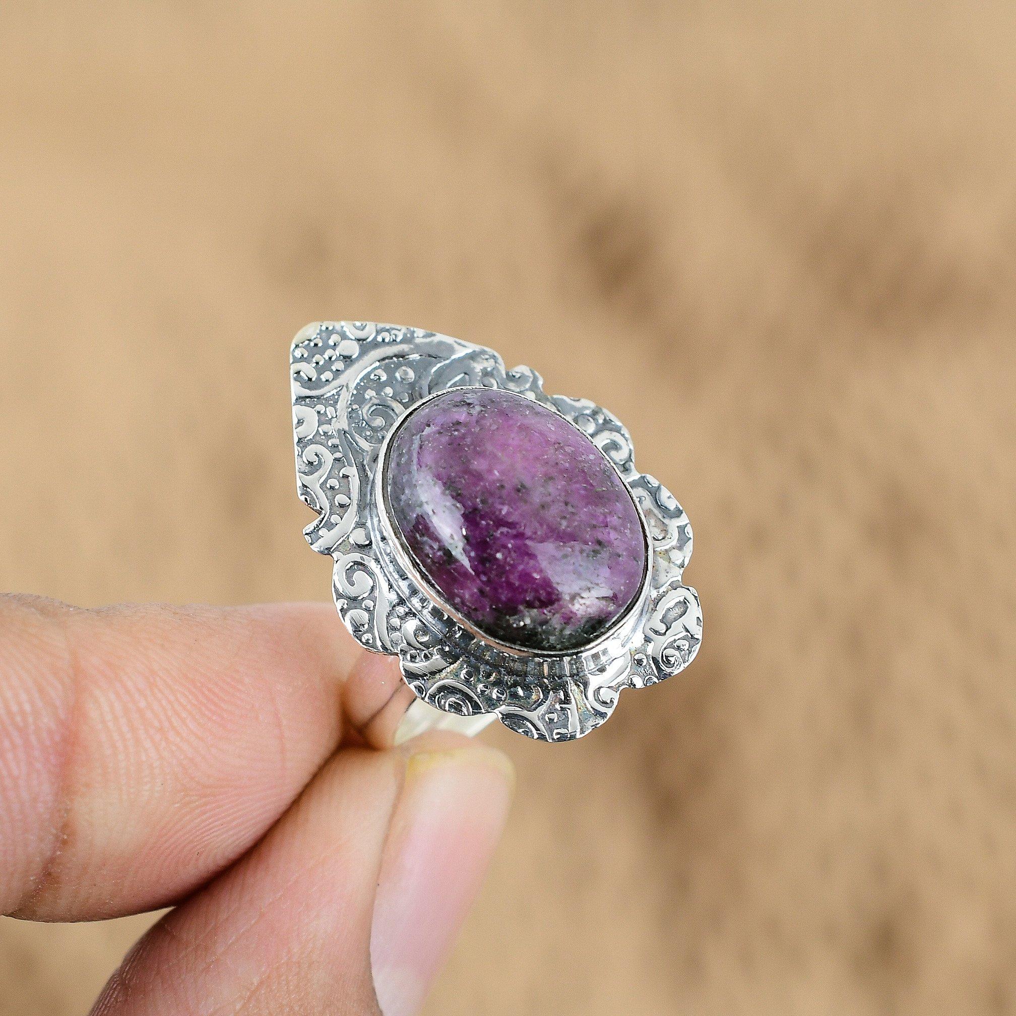 

Mothers day Deal Oval Ruby Zoisite Gemstone 925 Sterling Silver Statement Ring Yes