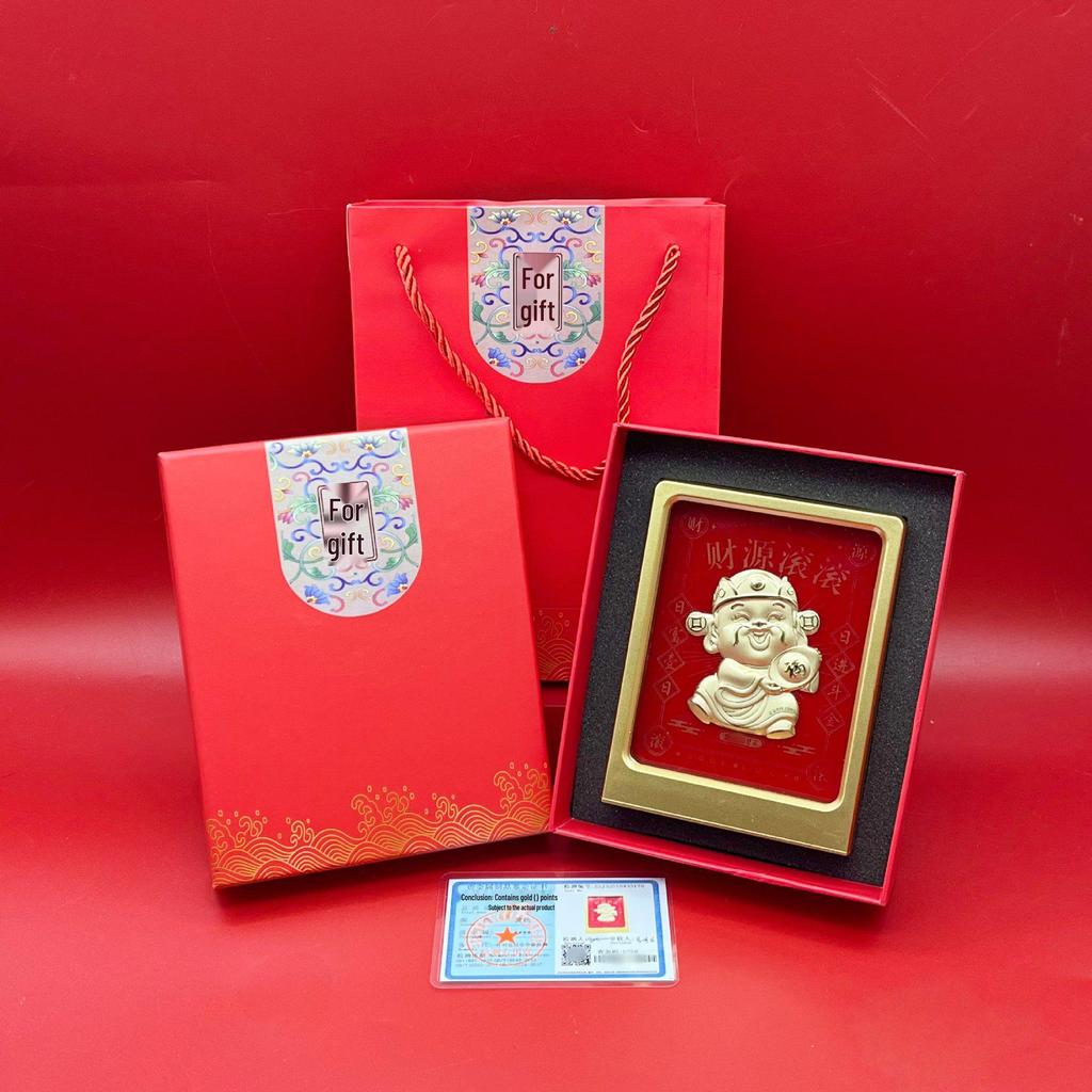999 Pure Gold Scenic Souvenir Photo Frame: Popular Wealth & Fortune Gift for Elders
