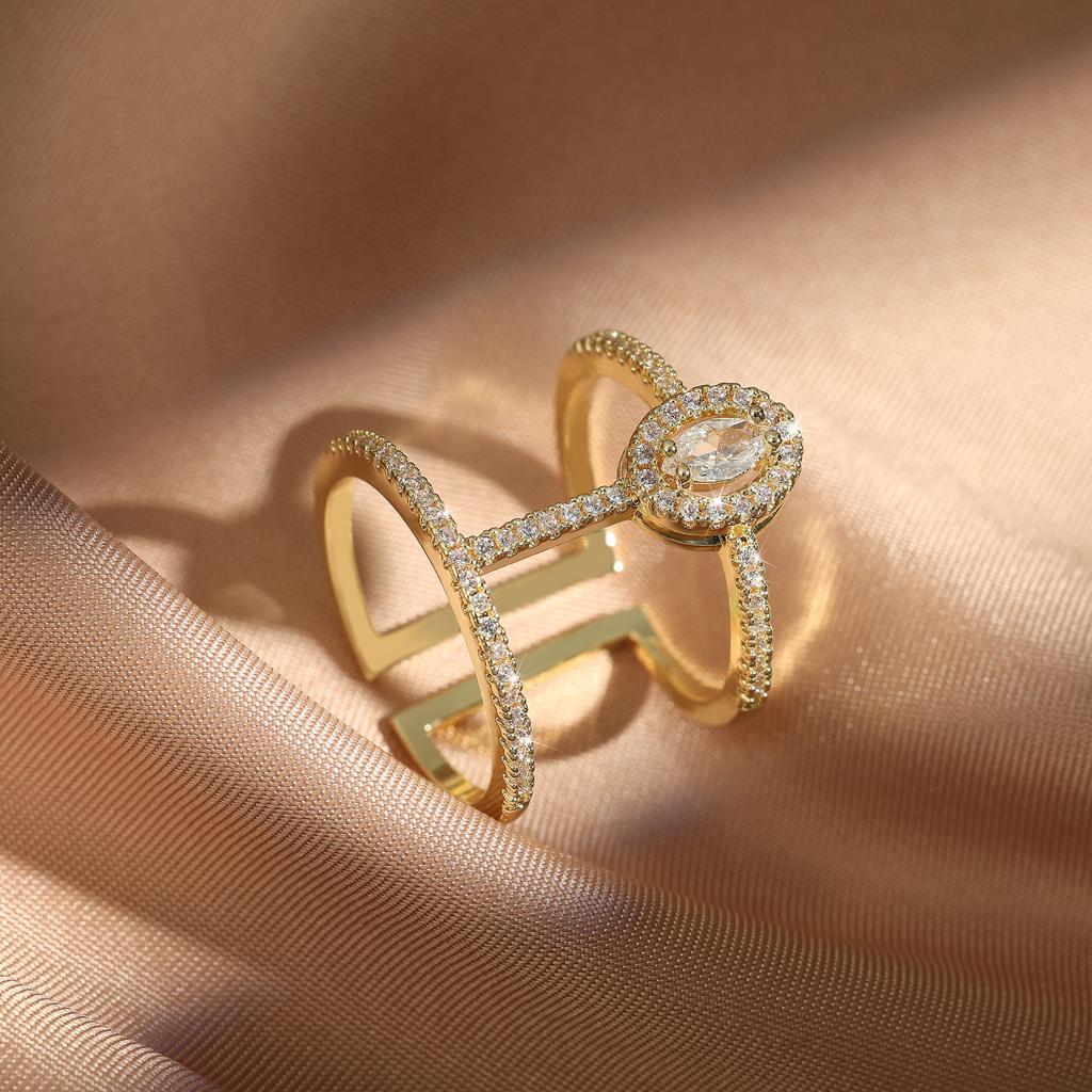 Zircon Double Crossed Shape Rings For Women Gold Plated Stainless Steel Cross Ring Luxury Wedding Couple Rings Aesthetic Jewerly