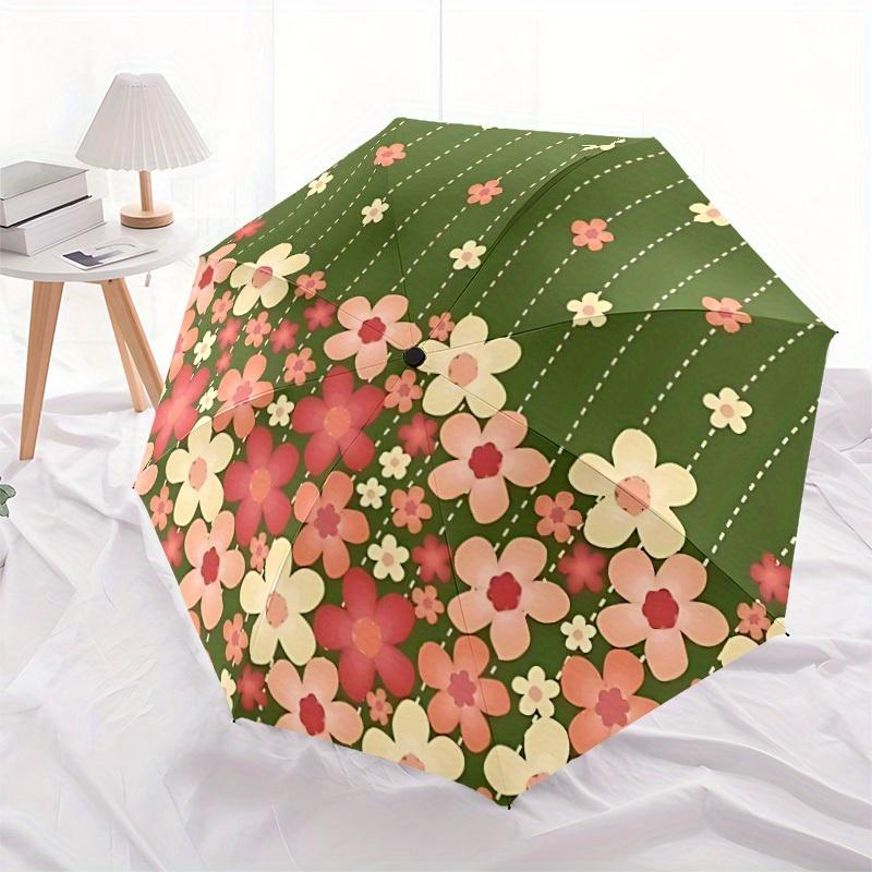 1pc Floral Pattern Auto Umbrella - Auto Open/Close Folding Umbrella with Reinforced 8-Rib Frame, 124
