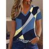 Summer Fashion Comfortable Loose Large T-shirt Striped Grid 3D Printed Casual Breathable Versatile V-neck Short Sleeved Women's T-shirt