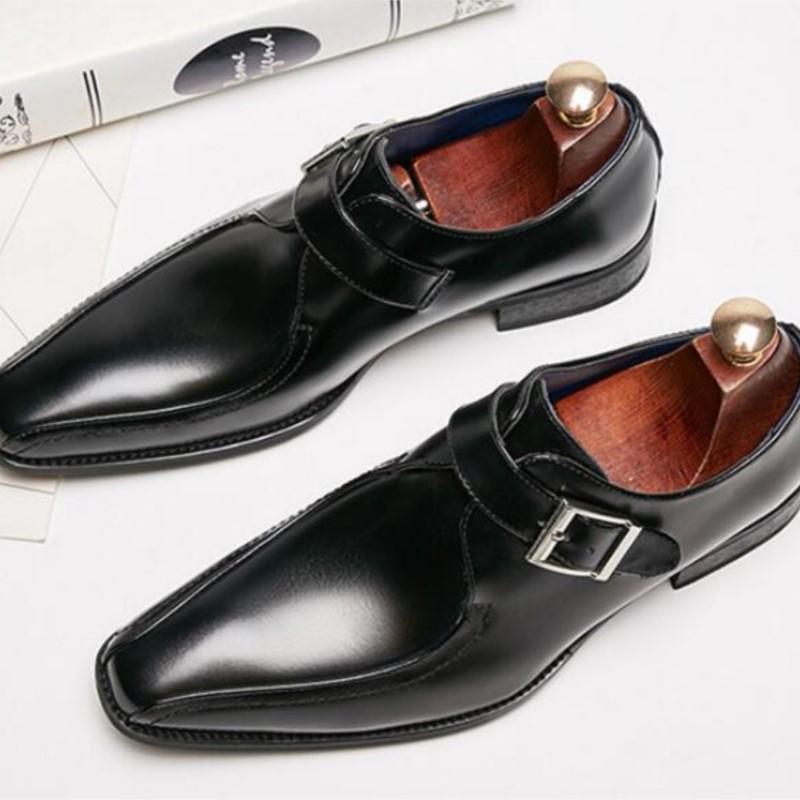 Nové kožené formální společenské kožené boty s špičatou špičkou, pánské s přezkou, do kanceláře, na svatbu, pro gentlemana, boty munch H840