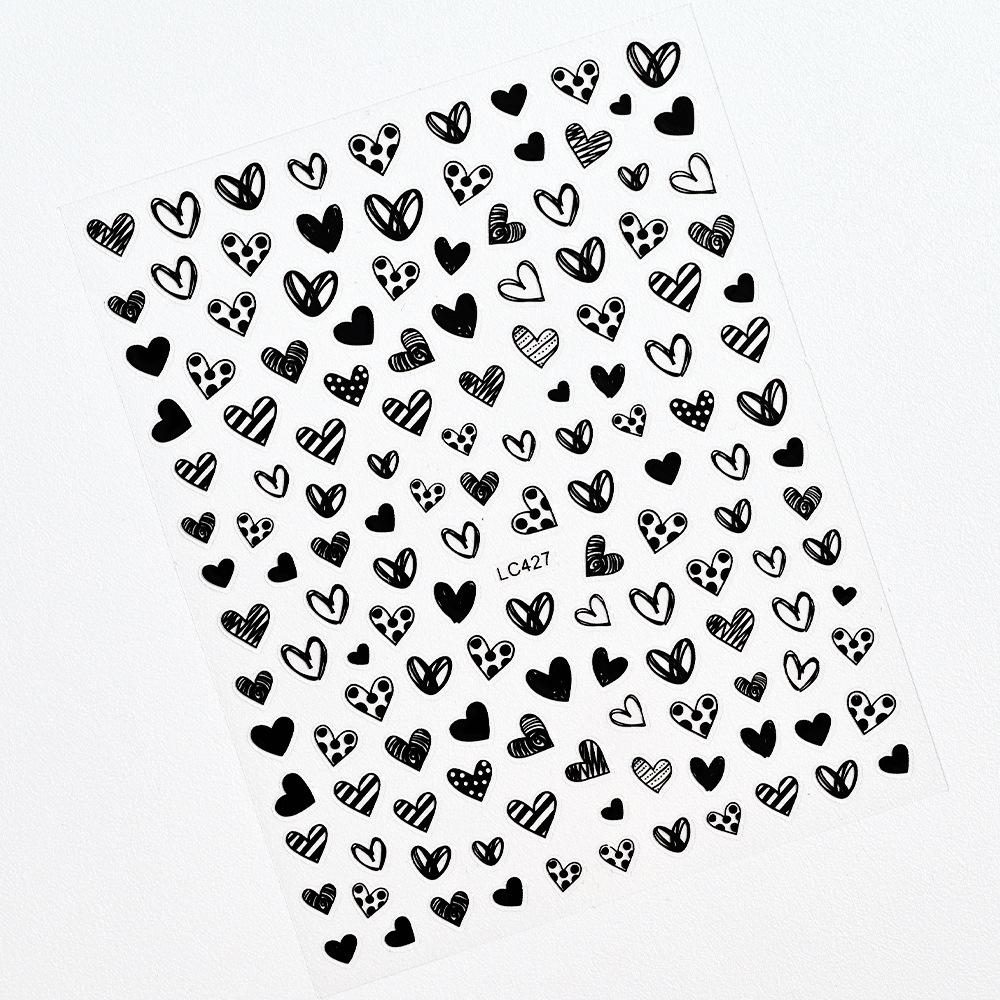 Black Heart-Shaped Japanese Manicure Sticker, Small Fresh Lines Love Striped Nail Decorative Decal