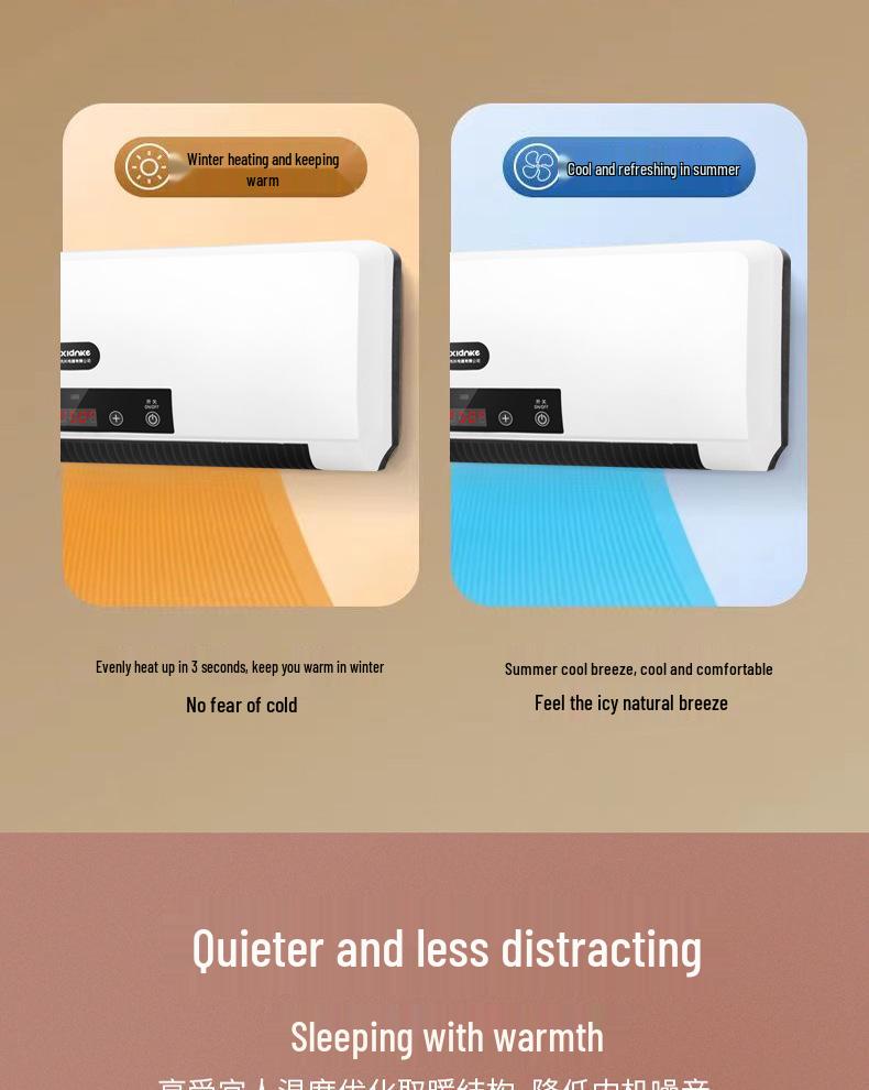 Modern Wall-Mounted Air Conditioner & Heater for Home - Energy-Saving Portable Fan & Hot Air Blower
