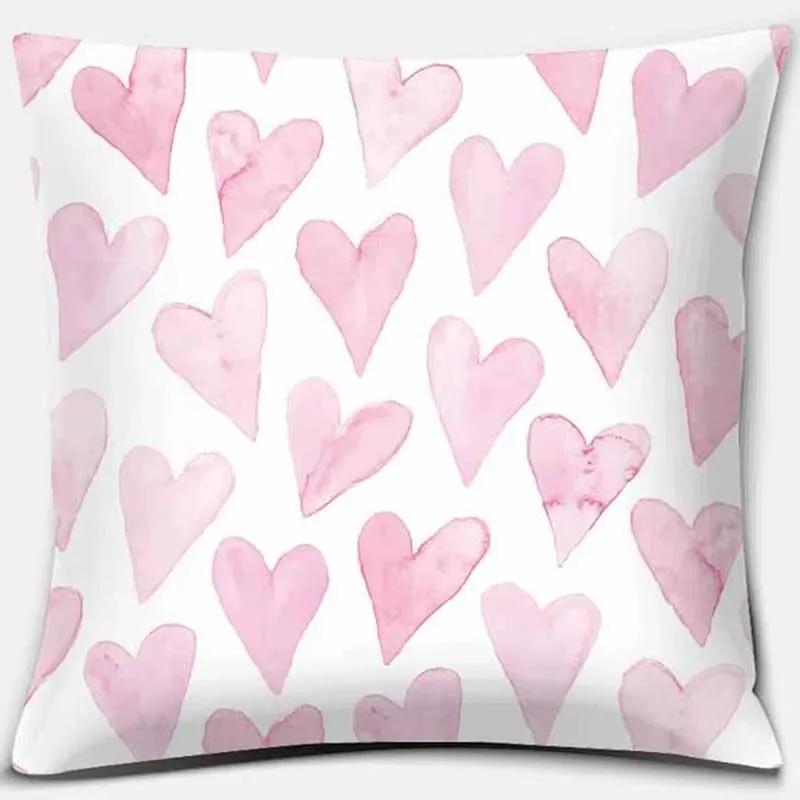 Home Decor Pink Printed Square Polyester Pillowcase Car Sofa Cushion Cover For Bedroom Living Room Sofa X