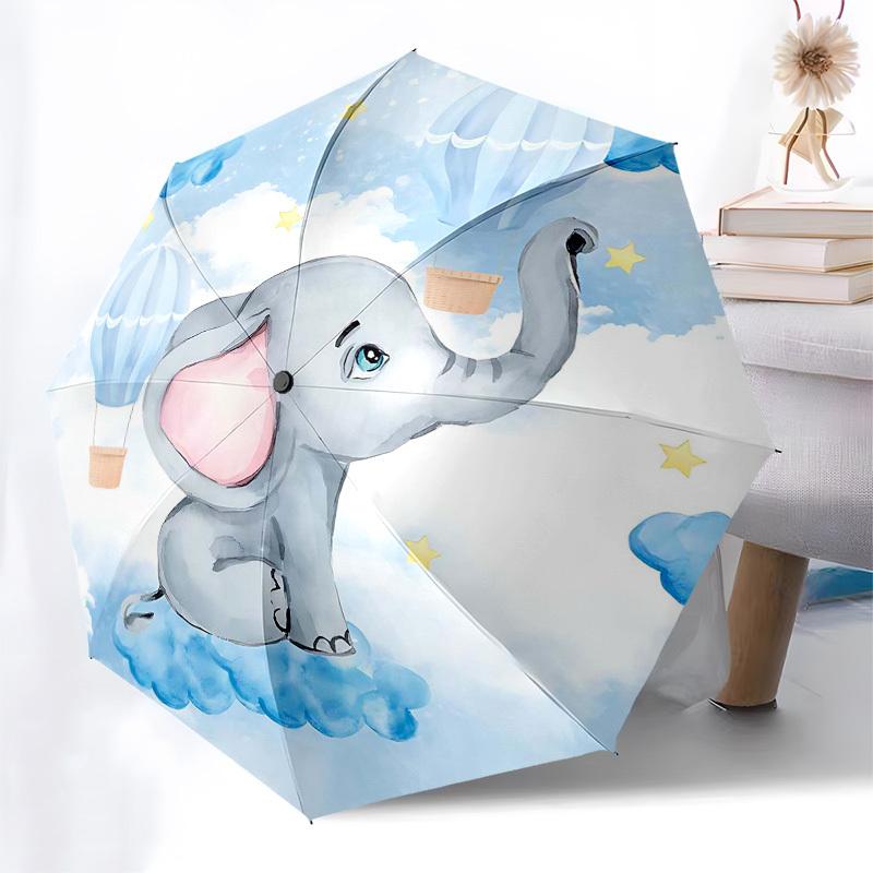 1 Stück Elefant Wolken Regenschirm-8-Rippen Verstärkt Tragbar Faltbar Reise Geeignet für Alle Jahreszeiten Outdoor Täglich, Lustiges Design-Z0405