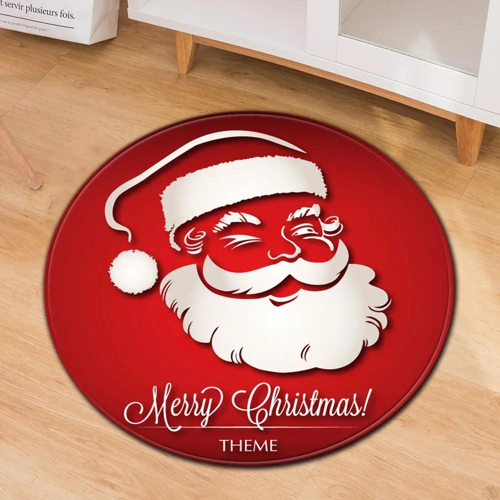 Santa Claus Round Carpet Christmas Theme Rug for Kids Teen New Year's Gift Living Room Bedroom Decor Anti-Slip Circle Floor Mat