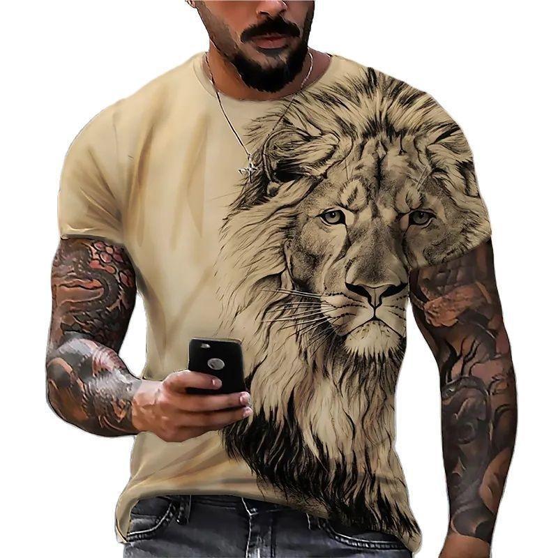 Summer Men's T-shirt with Lion Pattern 3D Digital Printing Round Neck Short Sleeved T-shirt Hip-hop Casual Shirt
