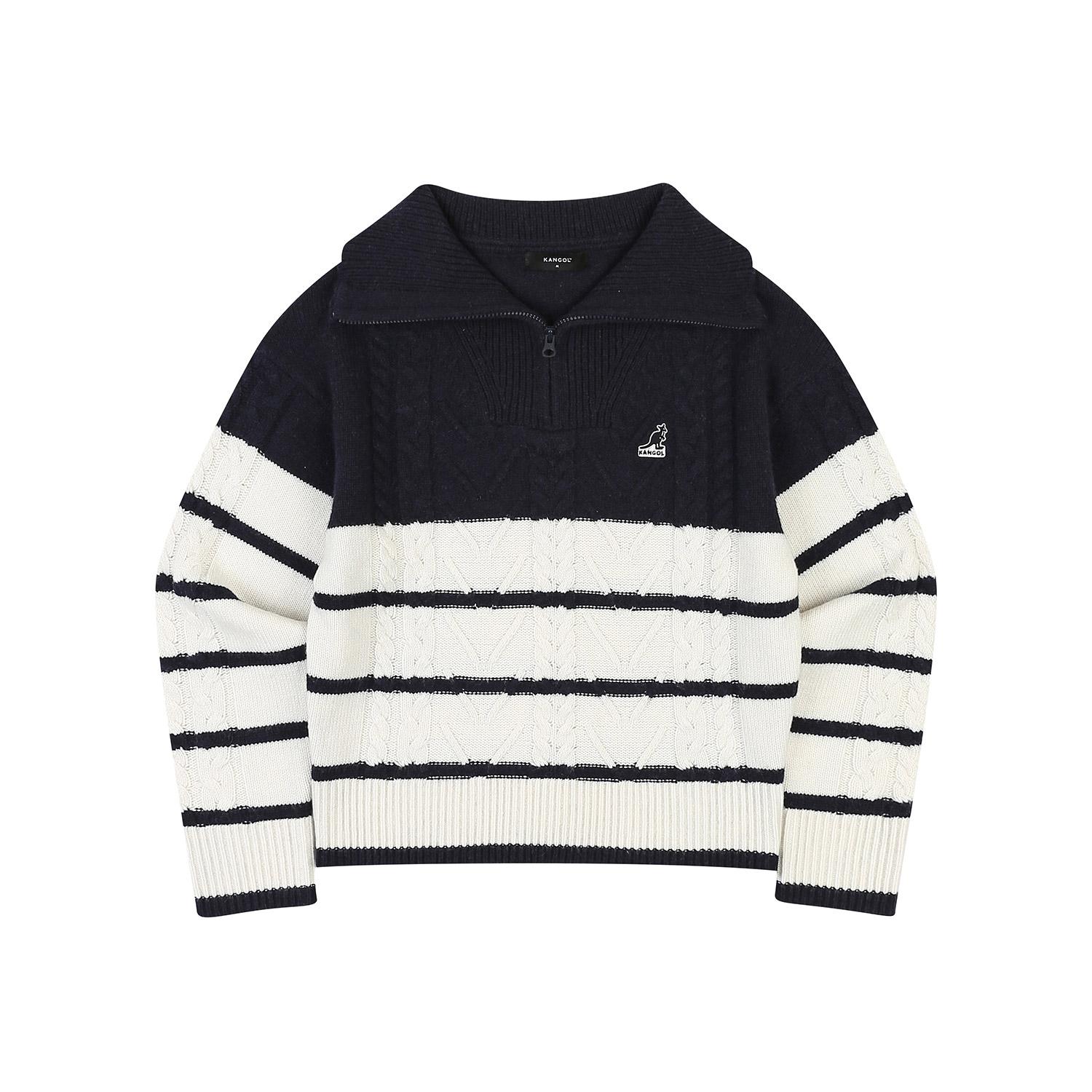 Kangol Women S Striped Half-Zip Sweater 1875 Navy Navy/L