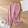 Pleated Wide Leg Pants Girls Summer Loose Slacks Knitted Chiffon Cropped Pants