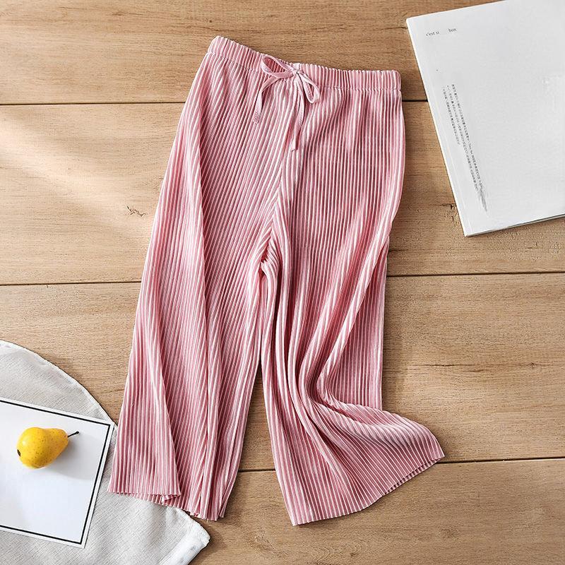 Pleated Wide Leg Pants Girls Summer Loose Slacks Knitted Chiffon Cropped Pants