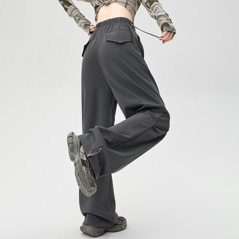 Women's High-Waist Drawstring Cargo Wide-Leg Pants