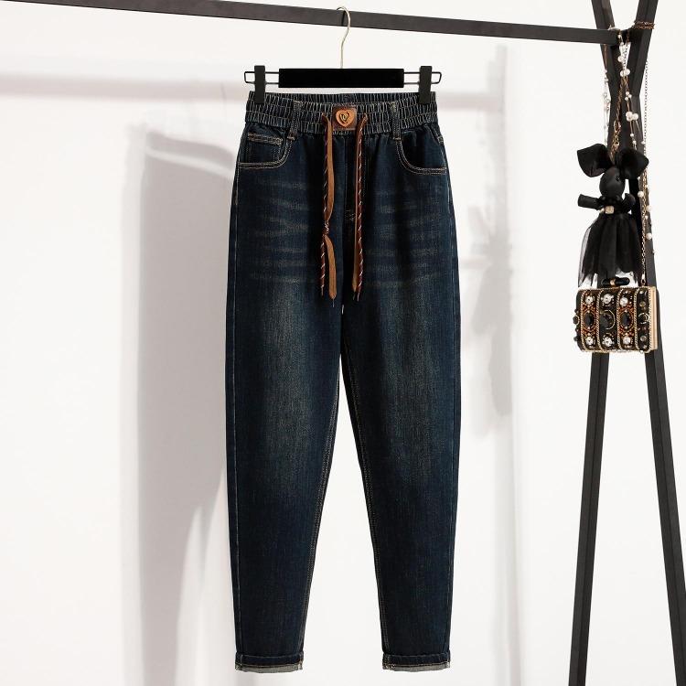 

Fashion Oversize High Waist Elastic Denim Jeans Pants for Women Plus Size Autumn Basic Blue Harlen Pants 5XL L синий