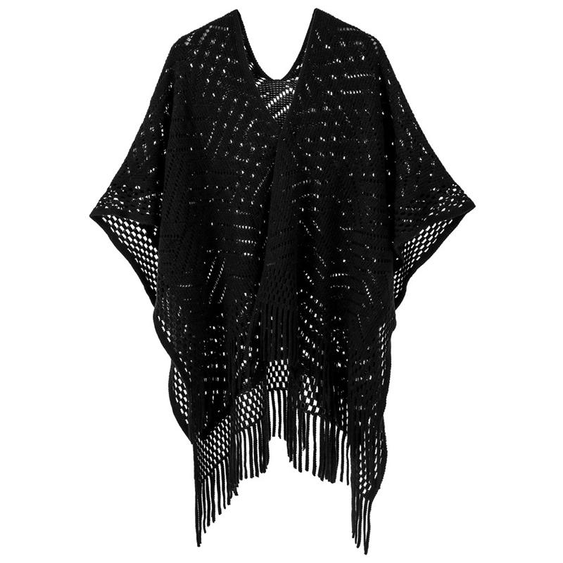 Autumn Winter Hollow Crochet Scarf Women Lady Layers Poncho Elegant Solid Tassel Shawl Scarve Capa Para Mujer Fashion Party New