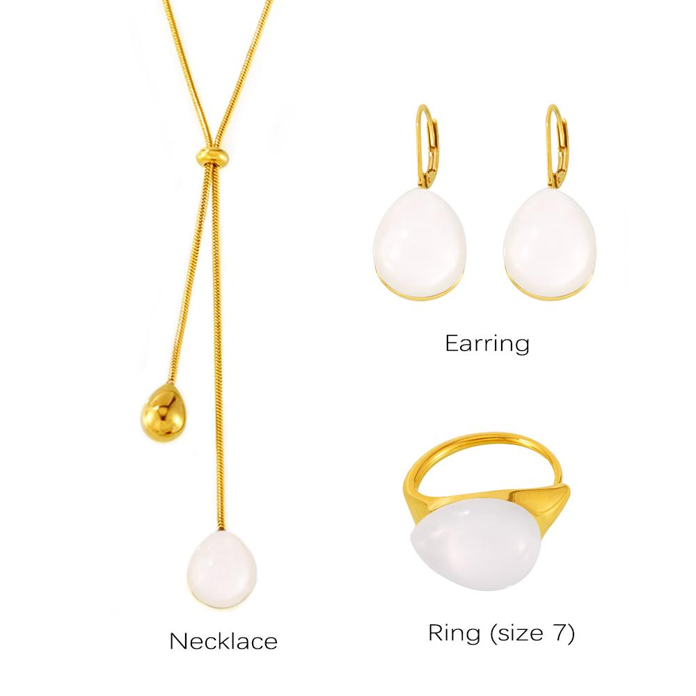 Long Necklace Matching Earring Ring In Stainless Steel With Multi Color Resin Sweater Chain Necklaces Earrings Rings For Women