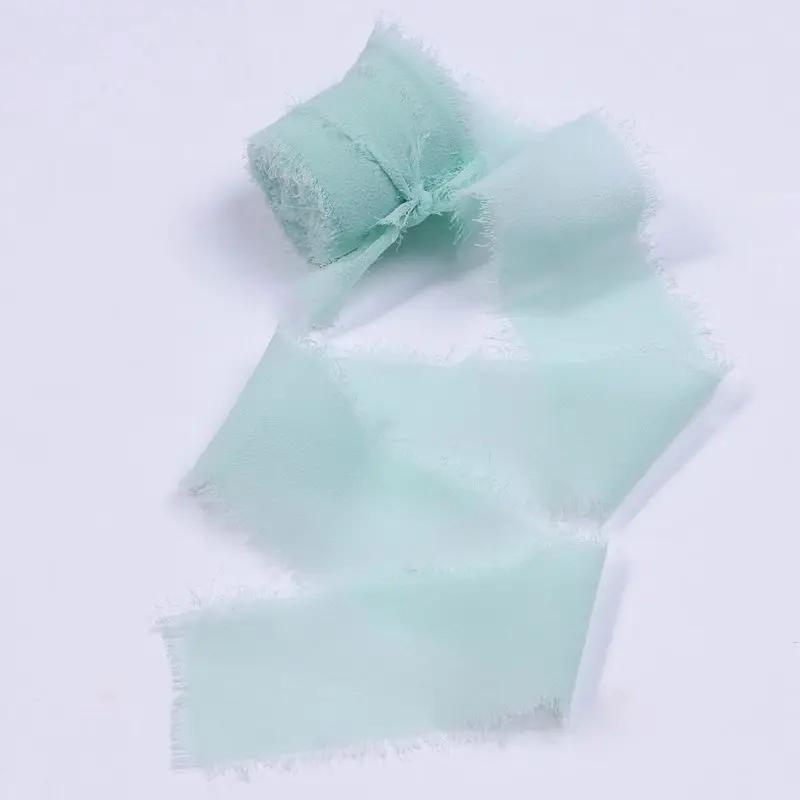 4CM*5M Handmade Frayed Edged Satin Chiffon Silk Ribbon For Wedding Invitation Wrapping Bouquets Birthday Party Decorations Gifts