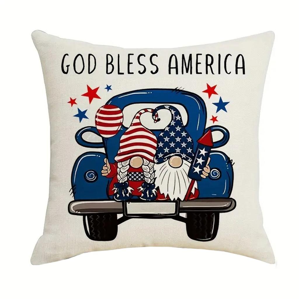 Square Decorative Pillow Cover with Heart and Star Pattern American Flag Print for Sofa Couch Bed Chair Home Office