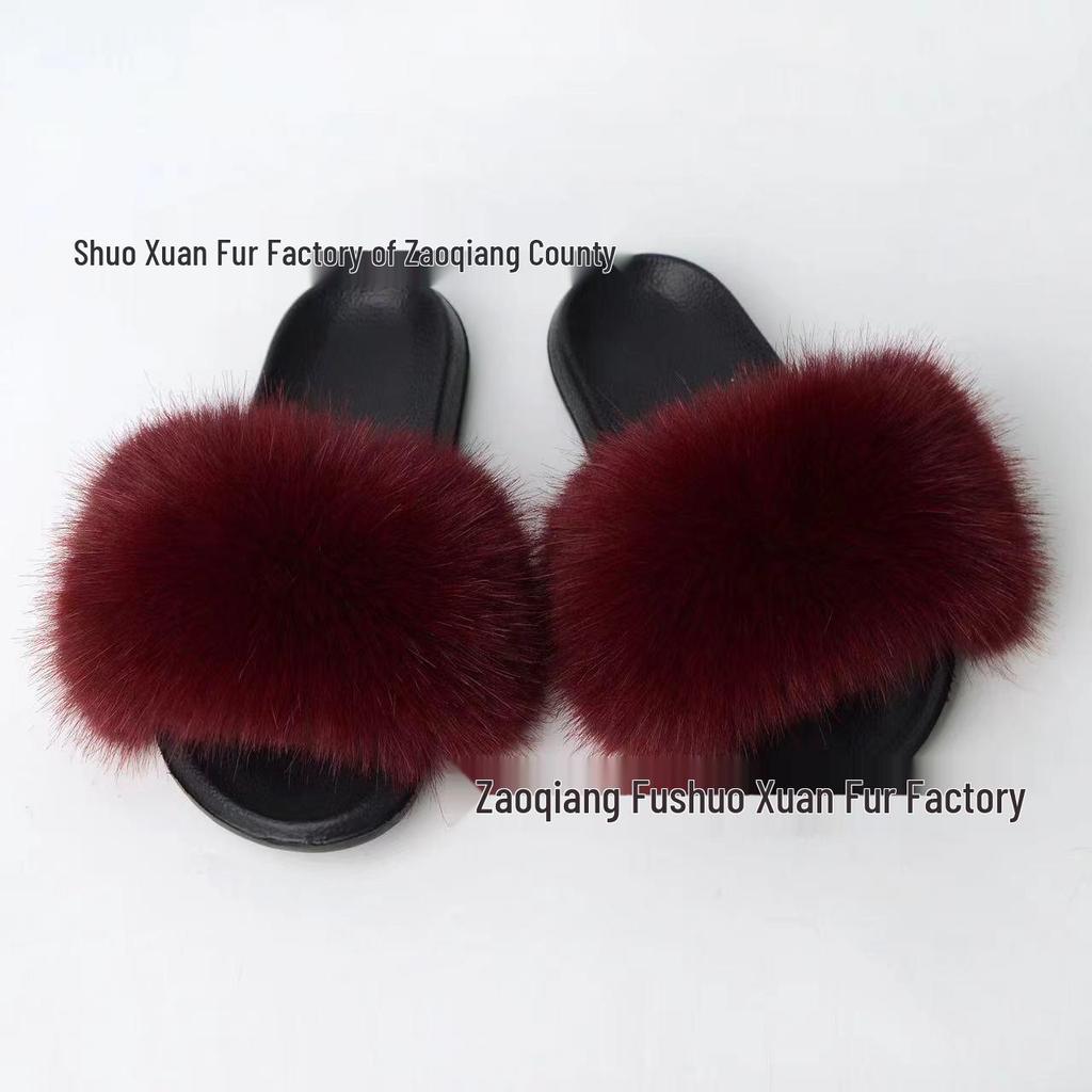 Women's Summer Fox Fur Slippers: Celebrity Trend, Flat Fur Sandals, Soft-Soled Flip Flops, Euro-American Style.