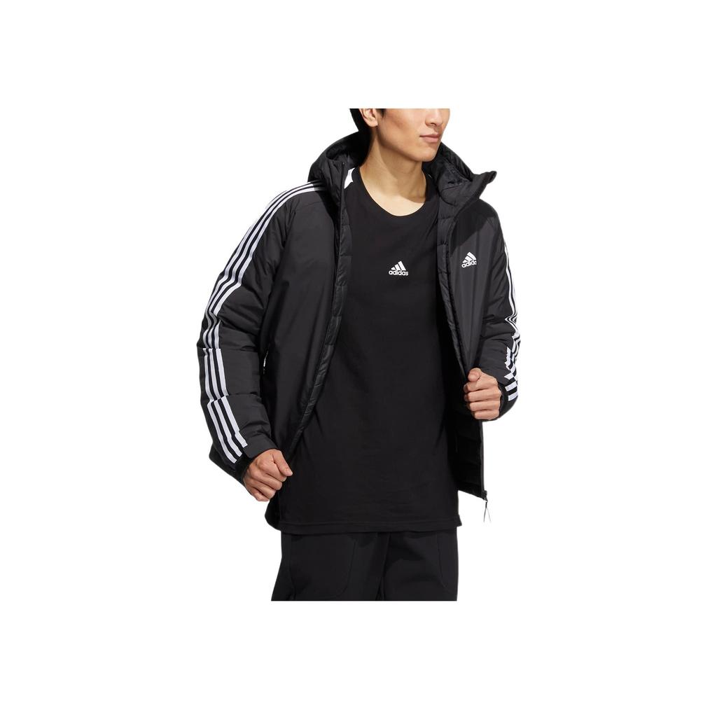 Adidas Jachetă cu fermoar și glugă cu imprimeu cu logo în dungi, îmbrăcăminte pentru bărbați, negru HN2123