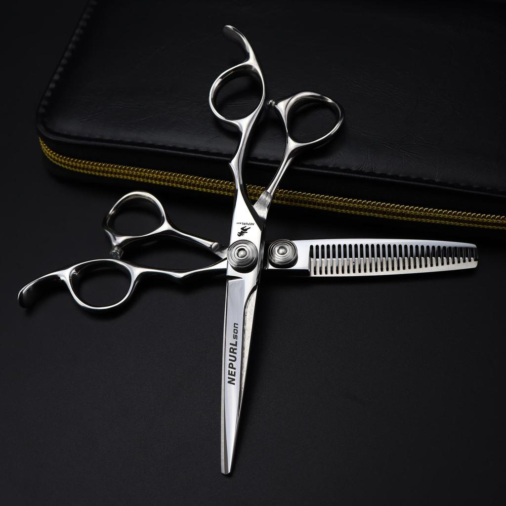 6.0" Naipusen Professional Hairdressing Scissors Set: Notch, Barber, Straight, Bangs, and Thinning Shears.
