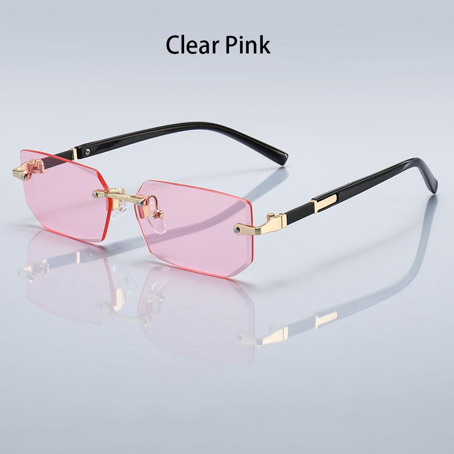 Luxury Rimless Business Rectangle Gradient Lens Unisex Fashion safety goggles  Women Men  Colored lenses Metal Frame Glasses