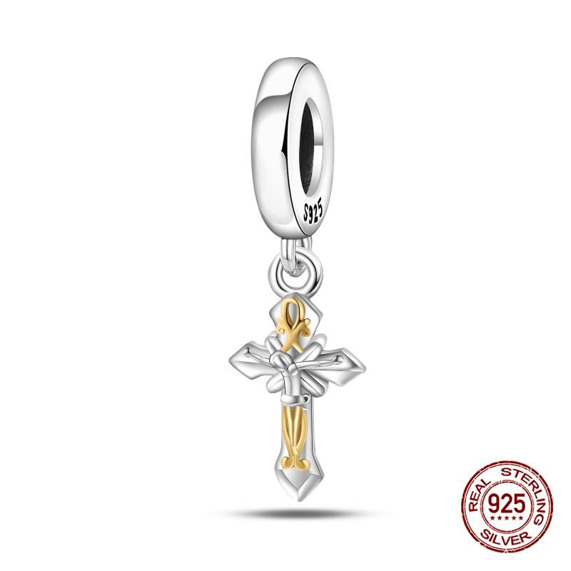Original Charms Copper Fashion Synthetic Zircon Cross Series Charm Bead Fit 3Mm Original Bracelet For Women Diy Jewelry Gift