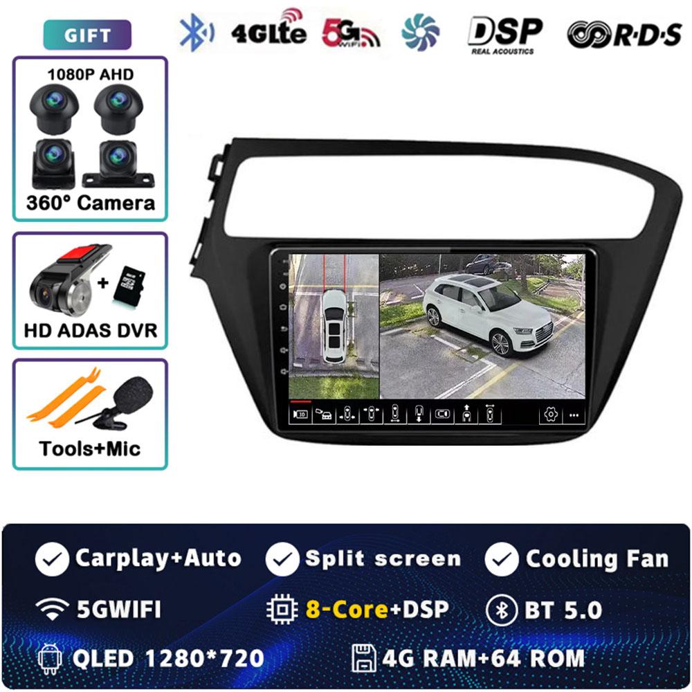 Android 14 Carplay Auto For Hyundai I20 2018 2019 Car Radio 4G WIFI Navigation Player Multimedia srereo 360 Camera GPS Video DSP