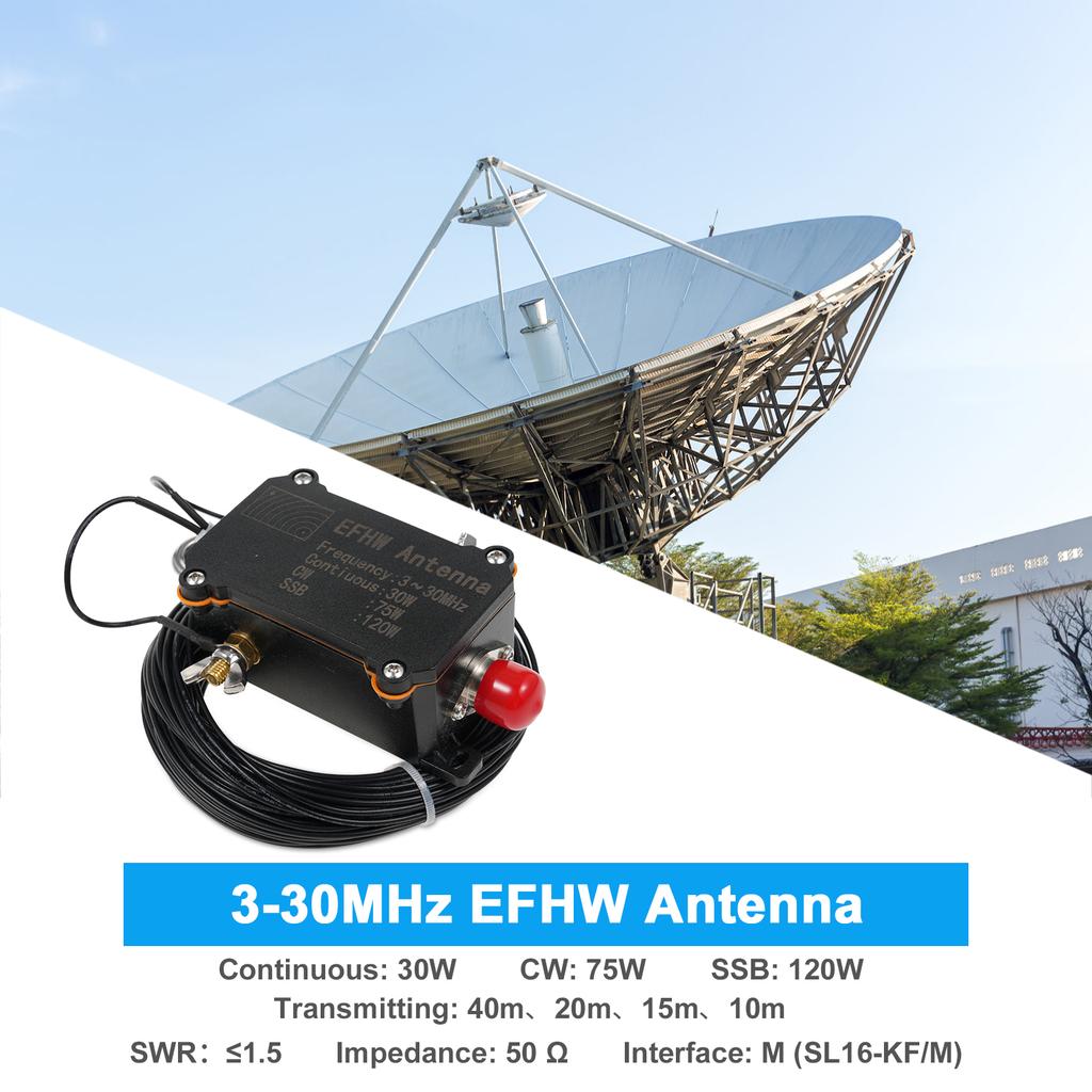 3 30MHz EFHW Anténa Koncově napájená Anténa 1: 49 Pásmová Mini Rádio Anténa Nepřetržitý 30W CW 75W, SSB 120W s Přenosným