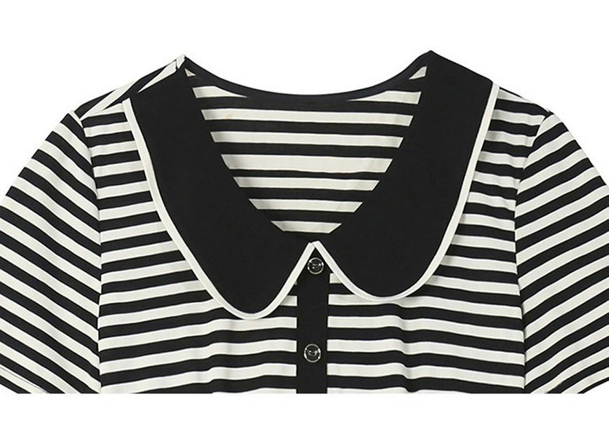 Plus Size Striped Patchwork Faux Two-Piece Slimming Short-Sleeve Summer Dress - Chic & Fashionable New Arrival