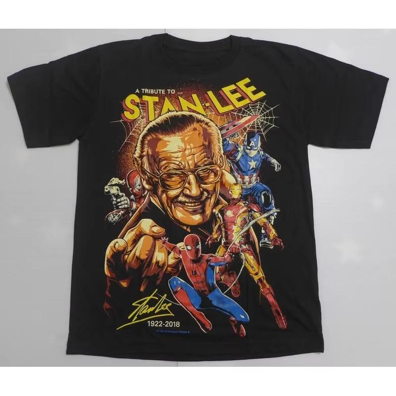 

Marvel Genuine Marvel Father Stan Lee STANLEE Comic Print Short Sleeve Men s and Women s Same Loose Casual Trend T-Shirt S
