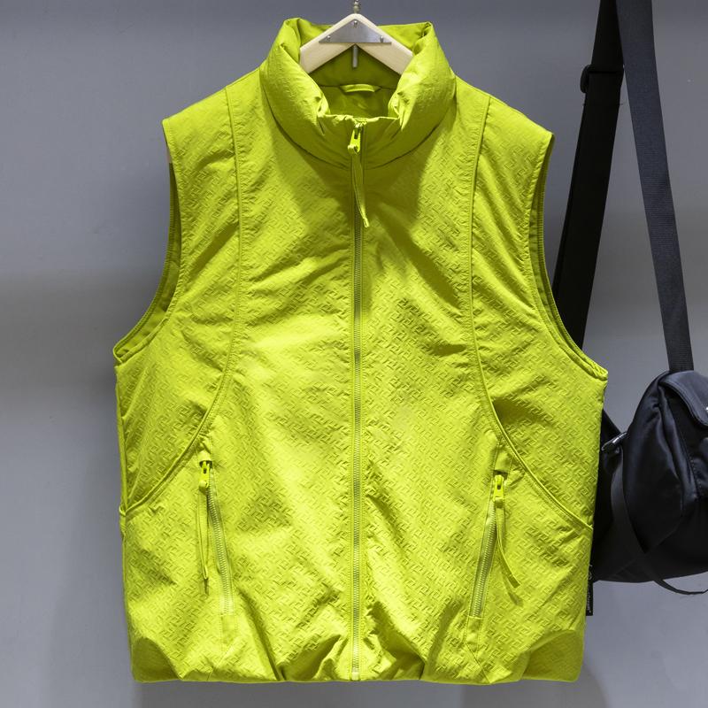 Men Plus‑Size 50% White Duck Down Vest, Embossed Fabric Stand Collar Sleeveless Puffer Gilet Winter Loose Fit Outerwear