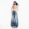 Washed blue high street loose wide-leg jeans women's autumn drop-down high-waisted American design drape trousers
