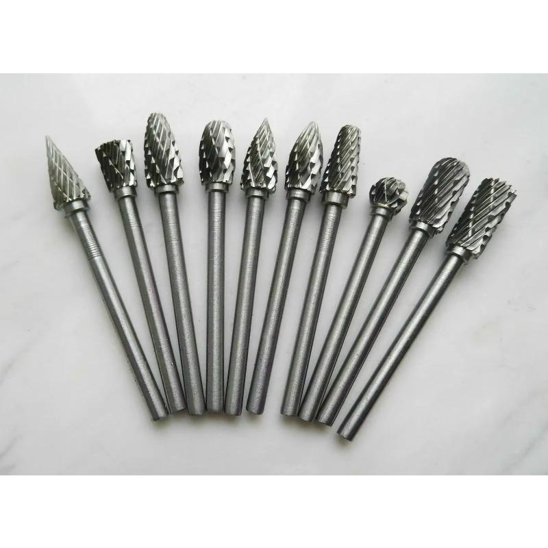 10pcs 1/8" Shank Tungsten Carbide Milling Cutter Rotary Tool Burr Diamond Cut Rotary Drill Bit for Metalworking Polishing Tools