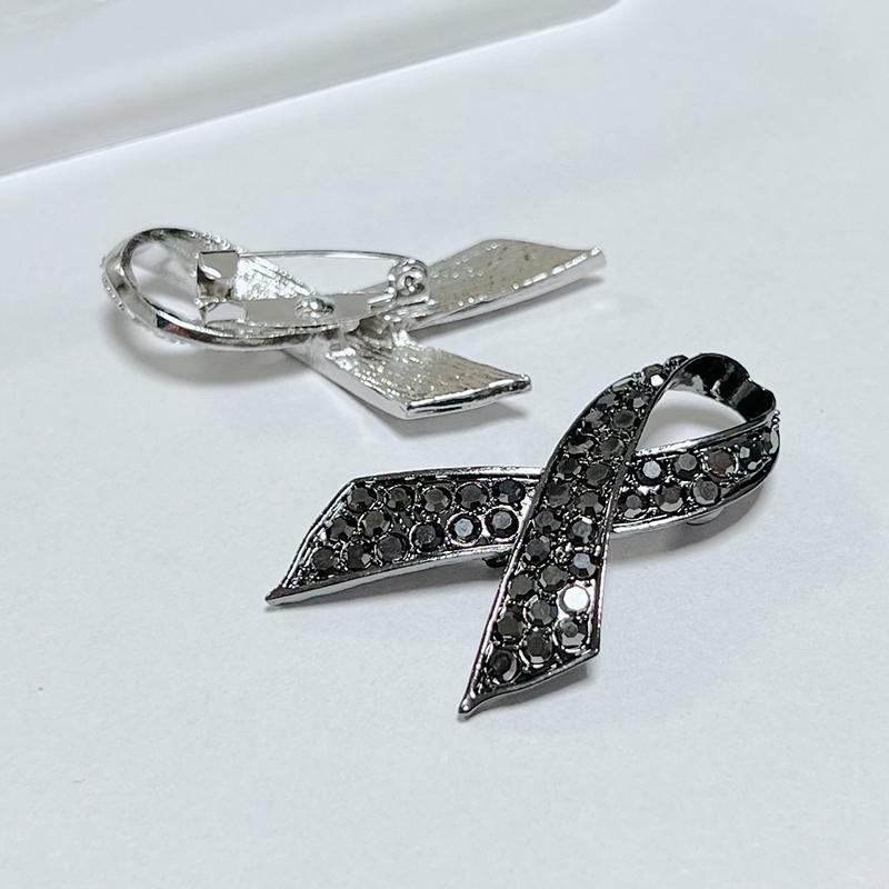 Simple Alloy Black White Ribbon Pin Badge Brooch Funerals Memorial Pin Mourning Badge Suit Clothing Jewelry Accessories