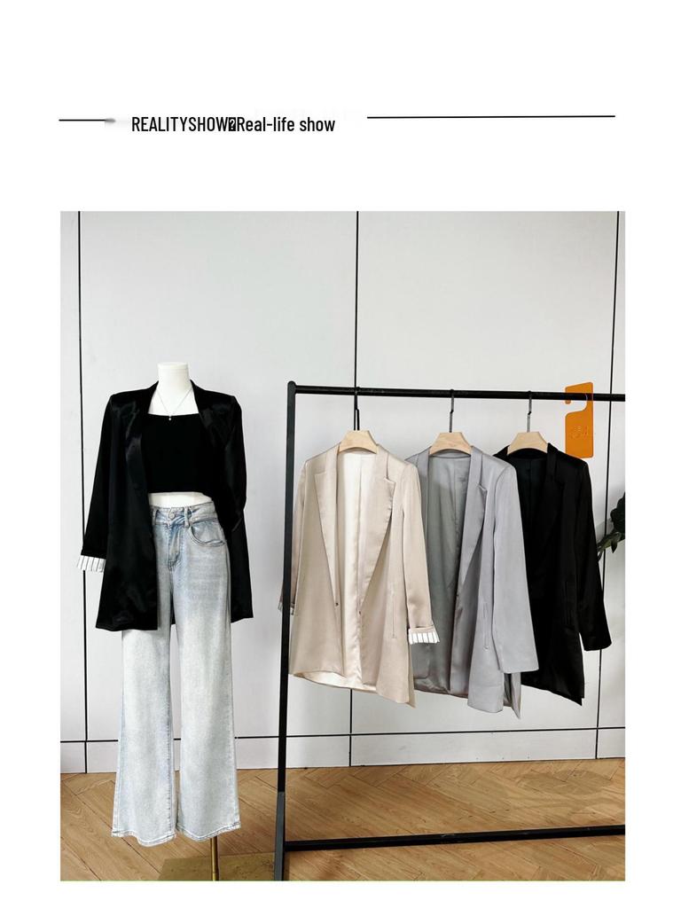 Women's Slim Black Suit with Unique Design - Imported Fabric, Mid-Length Autumn Jacket, Slim Fit.