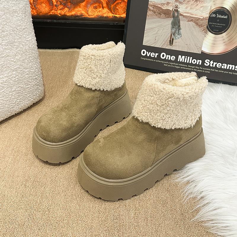 Thick-soled heightening snow boots women's 2025 new autumn and winter plush warm fluffy short boots fashionable ugly and cute big-headed cotton shoes