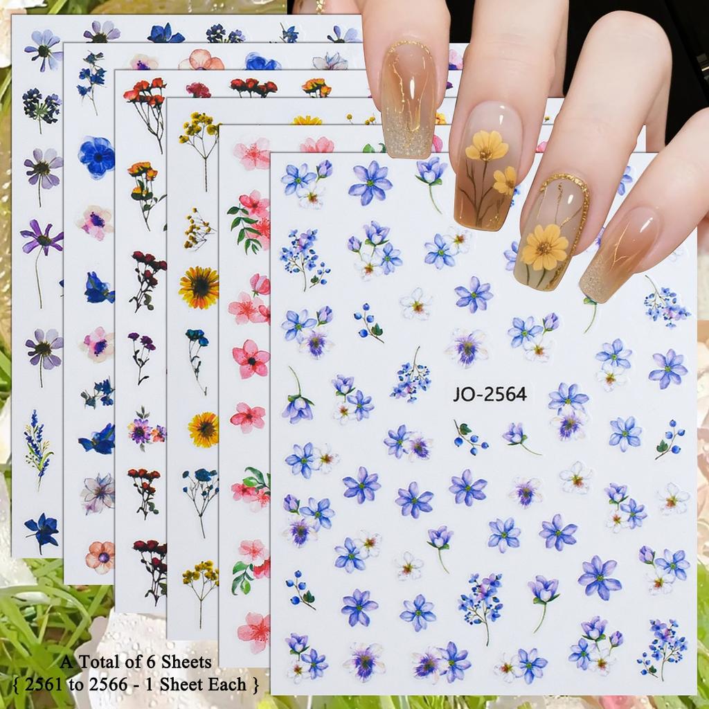 3 a 18 Hojas Pegatinas de Flores Acuarela para Uñas Calcomanías Florales para Uñas Primavera Azul Rosa Botánicas Manicura DIY