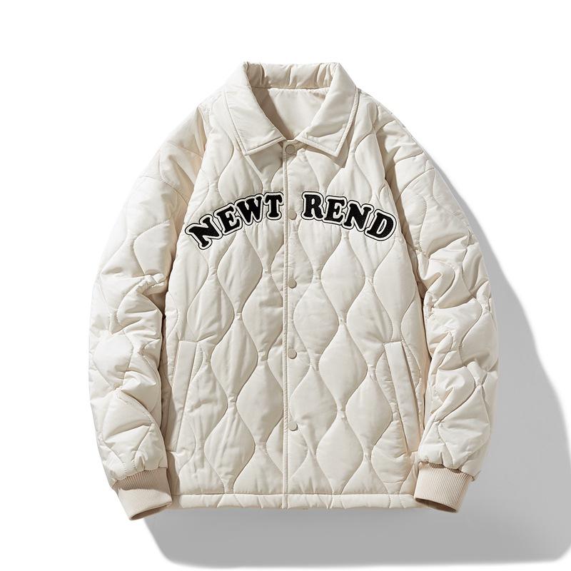 

Men s Winter Trend Brand Lapel Diamond Check Cotton-padded Jacket Couples Casual Warm Cotton-padded Jacket M белый