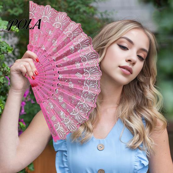 Chinese Style Sturdy Plastic Rib Fan Vintage Lace Folding Portable Floral Pattern Elegant Handheld Lightweight for Tea Wear Hand Dance Performance
