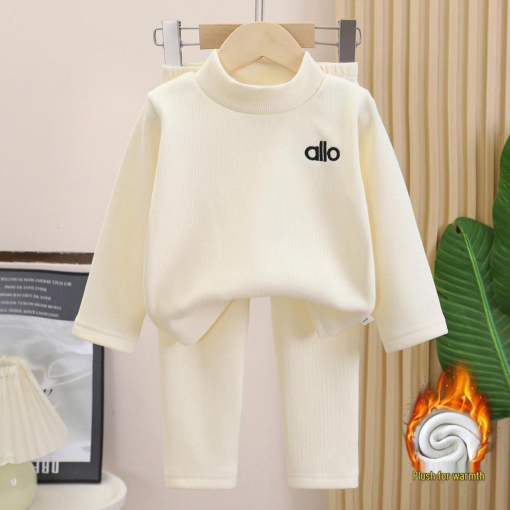 Samt Warmes Unterwäsche-Set für Kinder (Jungen und Mädchen) - Oberteil mit hohem Kragen und Hose für Herbst/Winter.
