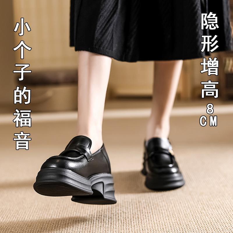 

Женские туфли на толстой подошве с новой внутренней платформой, маленькие золотые монетки, маленькие кожаные туфли, туфли-лодочки на одном ремешке, обувь размера 32 32 чёрный