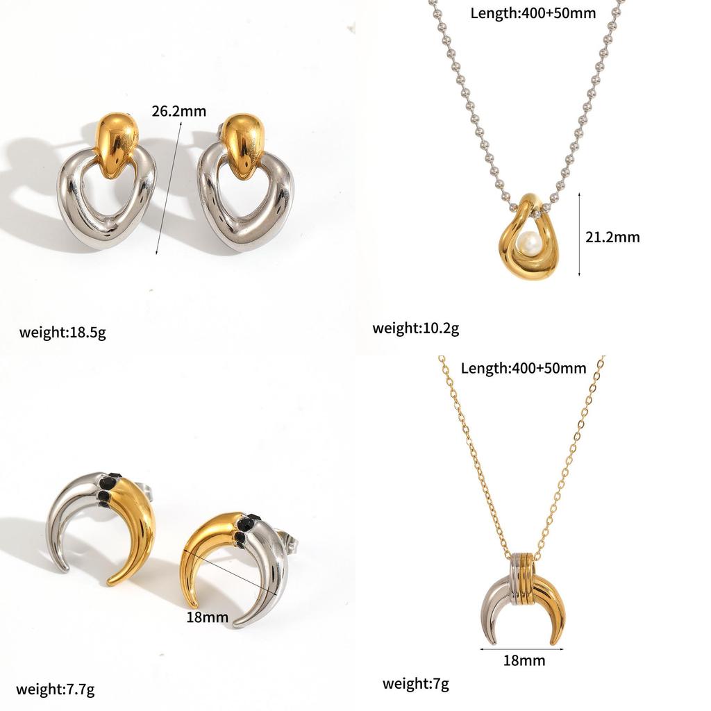 Minimalist Heart Shape Stainless Steel Earring Set With Moon Elements For Women