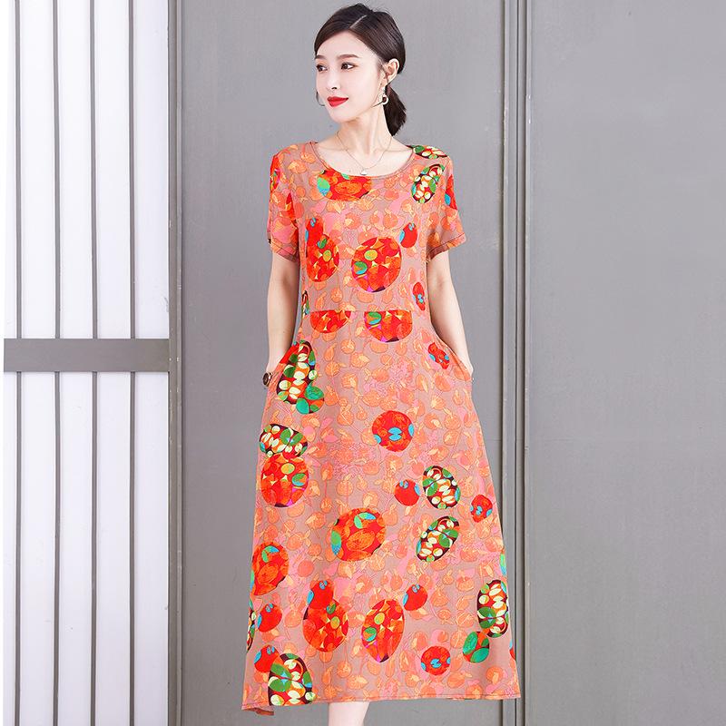 2023 Plus Size Floral Summer Cotton Dress for Middle-Aged Women