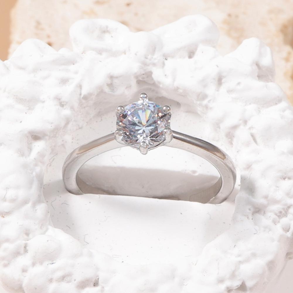 Classic Adjustable Six-Prong Solitaire Ring - Light Luxury Jewelry Accessory