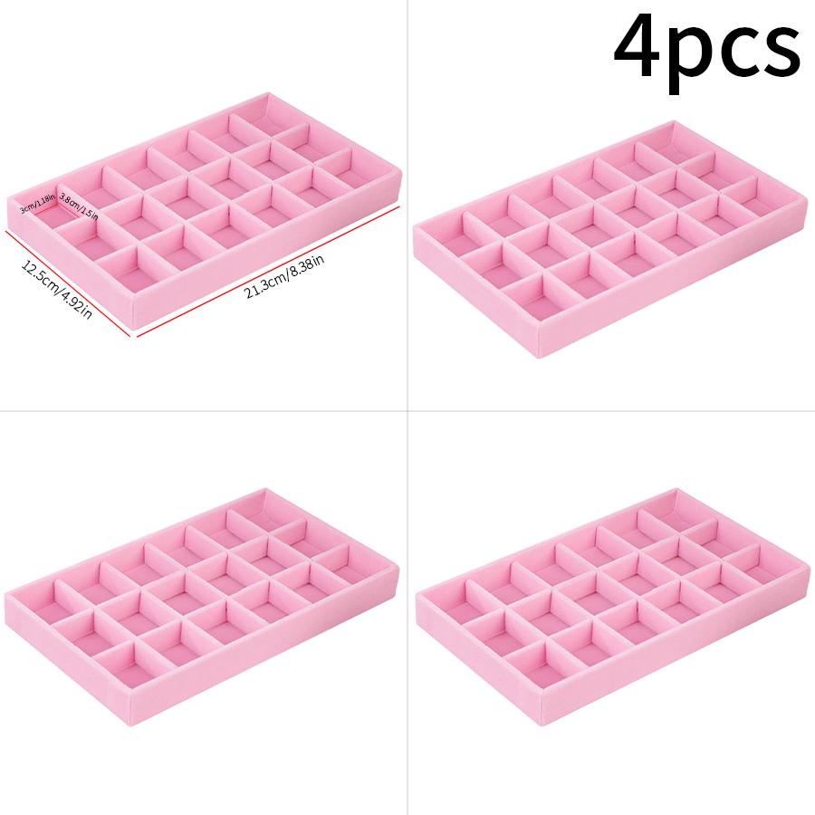 Hot Jewelry Organizer Velvet Jewelry Storage Tray Ring Bracelet Necklace Storage Box Showcase Drawer Organizer Trays Pink 4Pcs