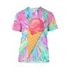 Eis 3D-Druck T-Shirt Herren Erdbeer Schokolade Grafik T-Shirt Unisex Lustig Essen Lässig Kurzarm Oberteile Cartoon T-Shirt