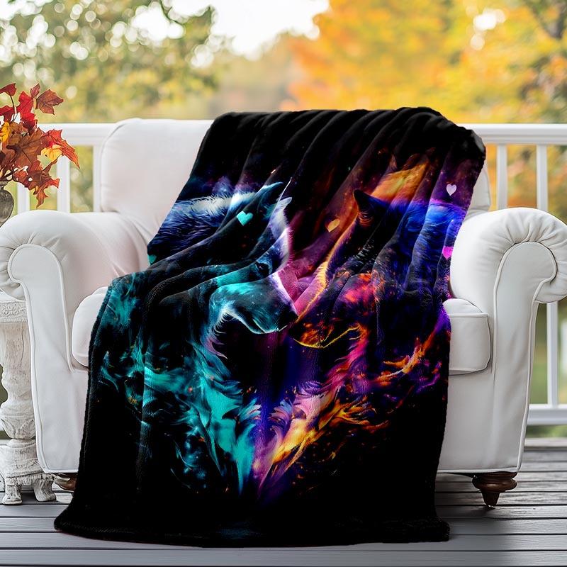 1pc Wolf Printing Lightweight Flannel Blanket, Comfortable and Warm Blanket, for Camping Sofa Bed and Couch Office, Gift Blankets in