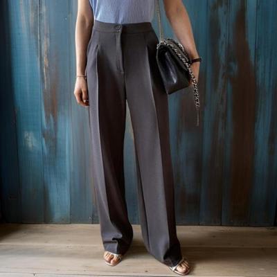 New Arrivals Open Run Women Stretch Pintuck Straight Long Slacks