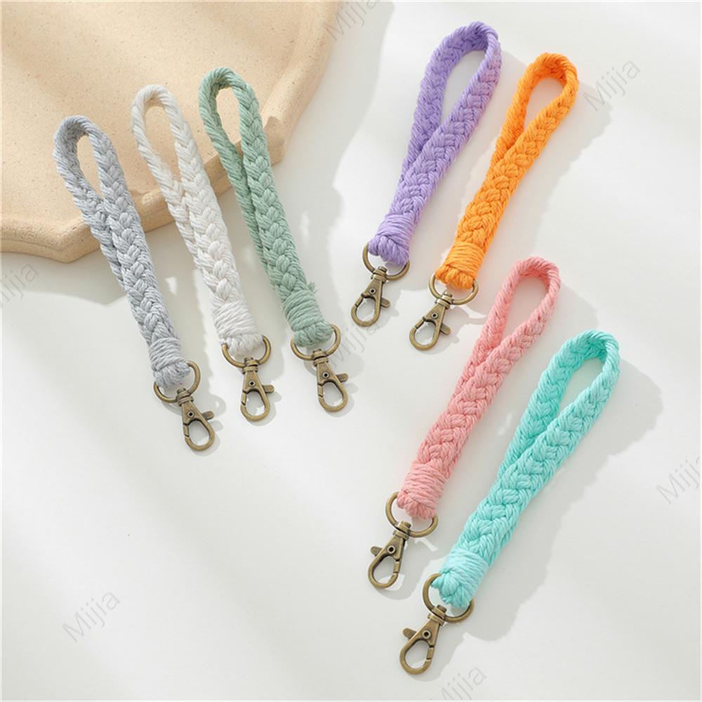 Soft Cotton Rope Keychain Boho Handmade Wristlet Bracelet Key Chain Long Weaving Wrist Lanyard Car Key Holder for Women Gift