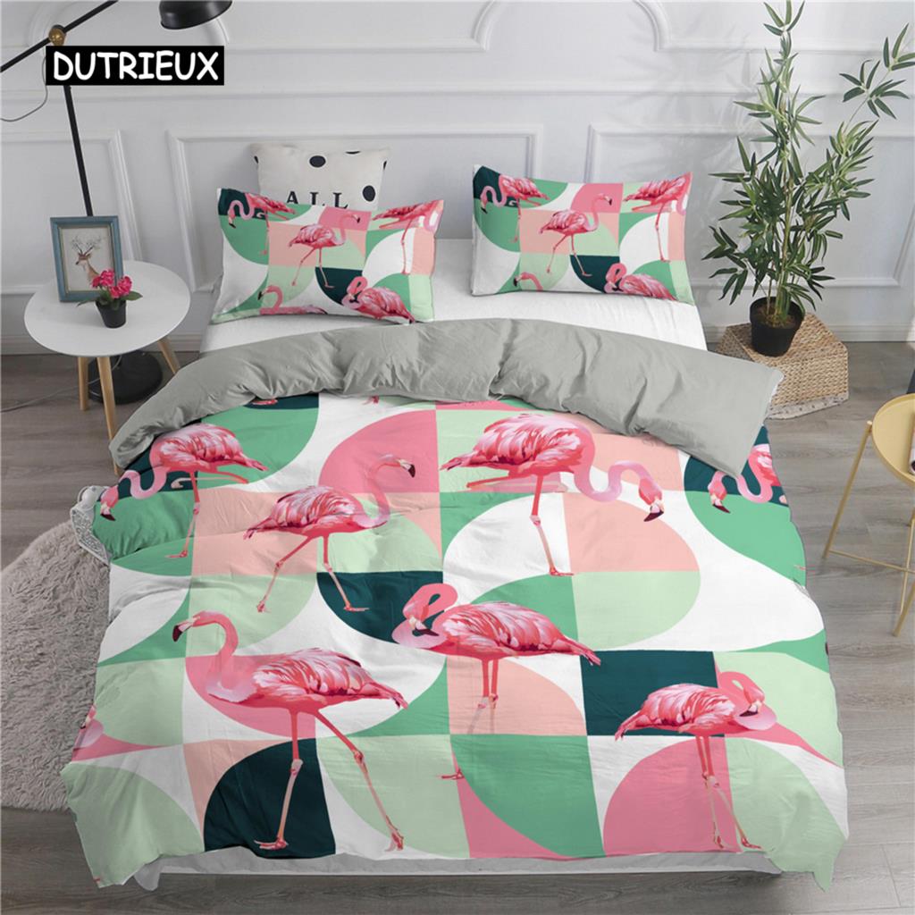 Cartoon Pink Flamingo Bedding Set Girls Kids Teens Cute Duvet Cover Set Single Twin Queen King Size 2/3pcs Polyester Quilt Cover